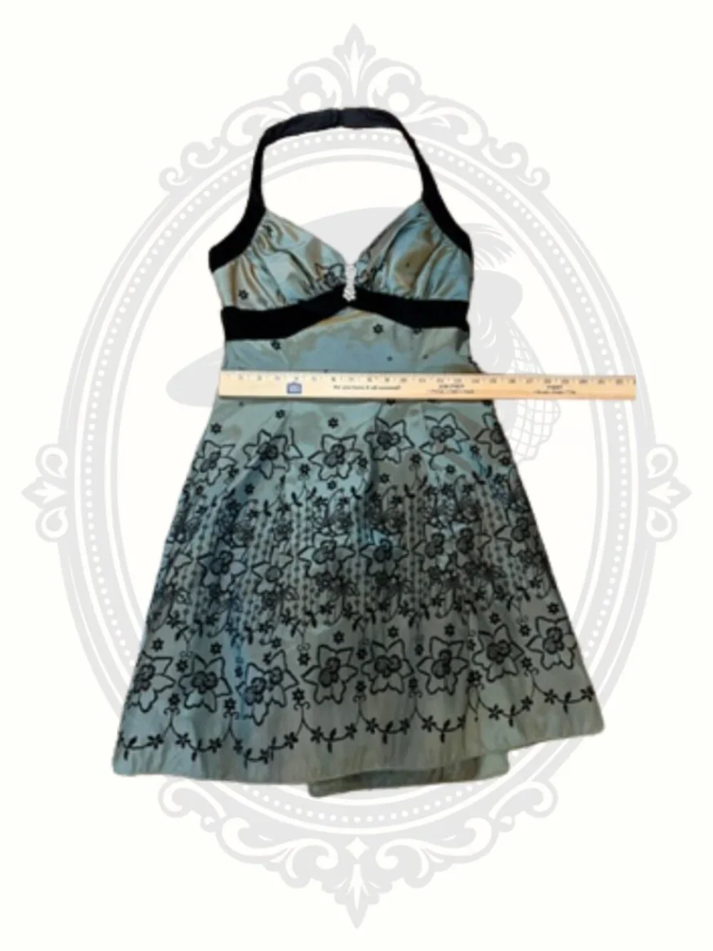 Roberta Girls Sage Green Black Embroidered Halter Party Dress Size 7/8